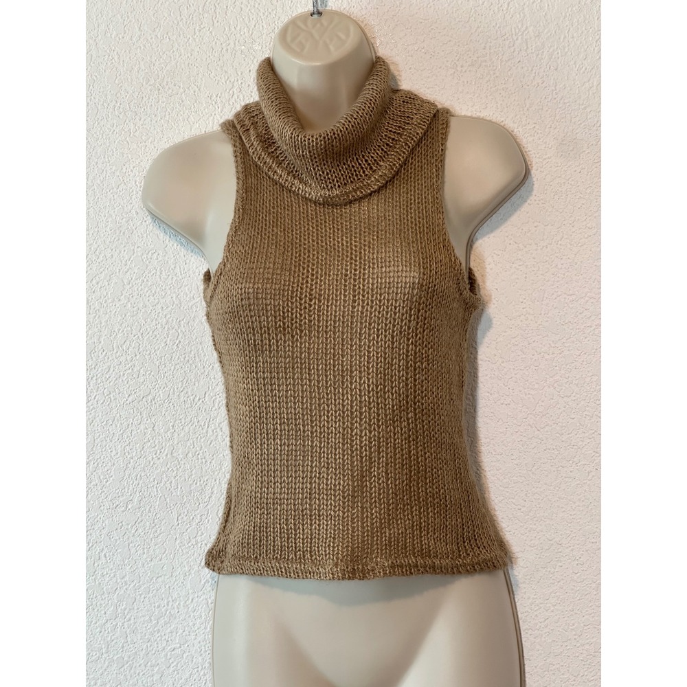 Y2K Brown Cowl Neck Sleeveless Knit Sweater Top Medium USA Minimalist layering